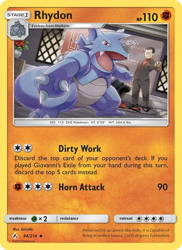 Rhydon 94/214 Unbroken Bonds Pokémon card