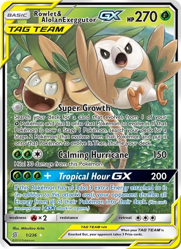 Carte Pokémon Rowlet & Alolan Exeggutor GX 1/236 Unified Minds