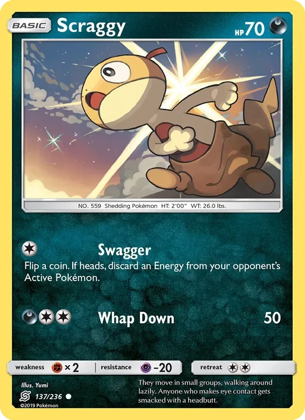 Scraggy 137/236 Unified Minds Pokémon card