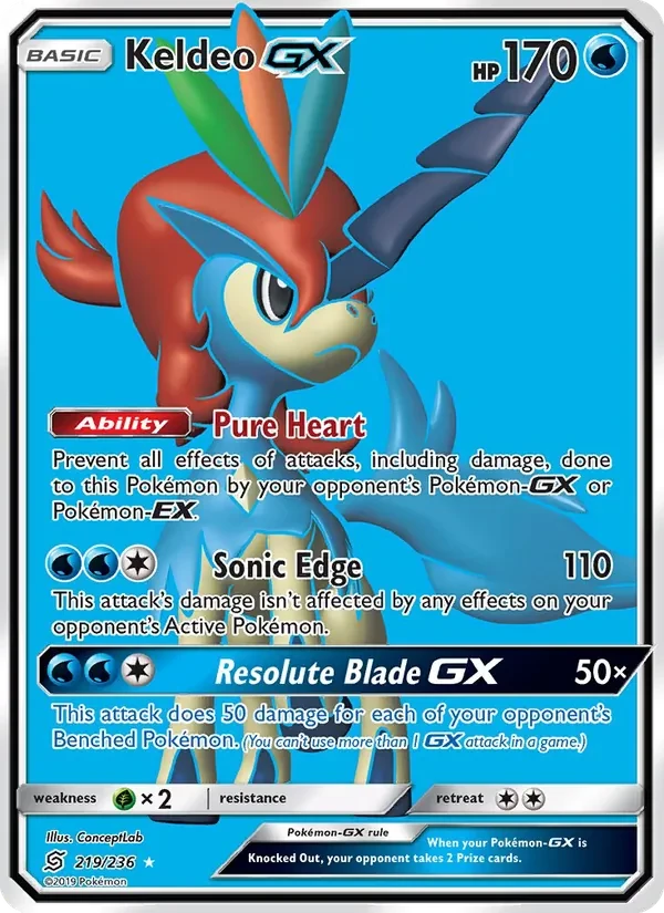 Keldeo GX 219/236 Unified Minds Pokémon card
