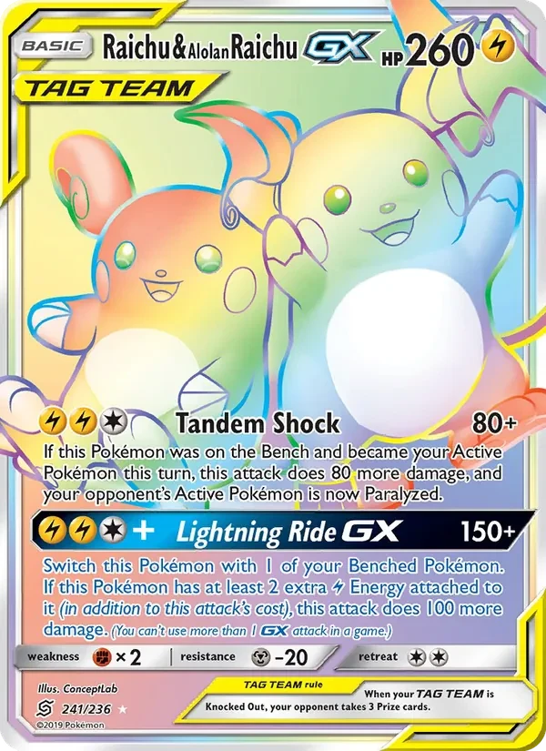 Carte Pokémon Raichu & Alolan Raichu GX 241/236 Unified Minds
