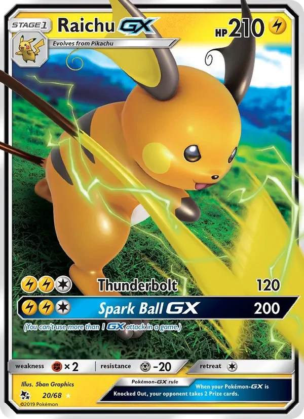 Raichu GX 20/68 Hidden Fates Pokémon card