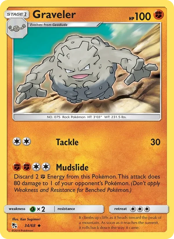 Graveler 34/68 Hidden Fates Pokémon card