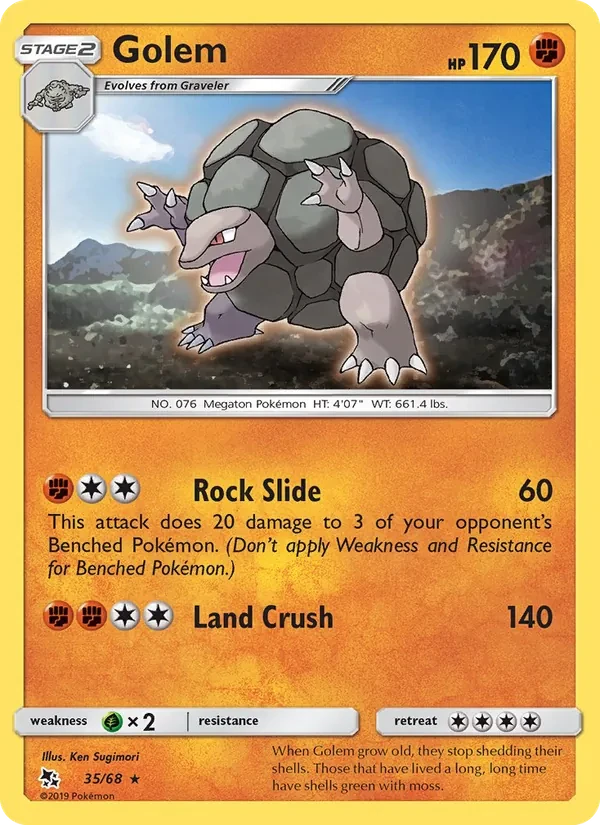 Golem 35/68 Hidden Fates Pokémon card