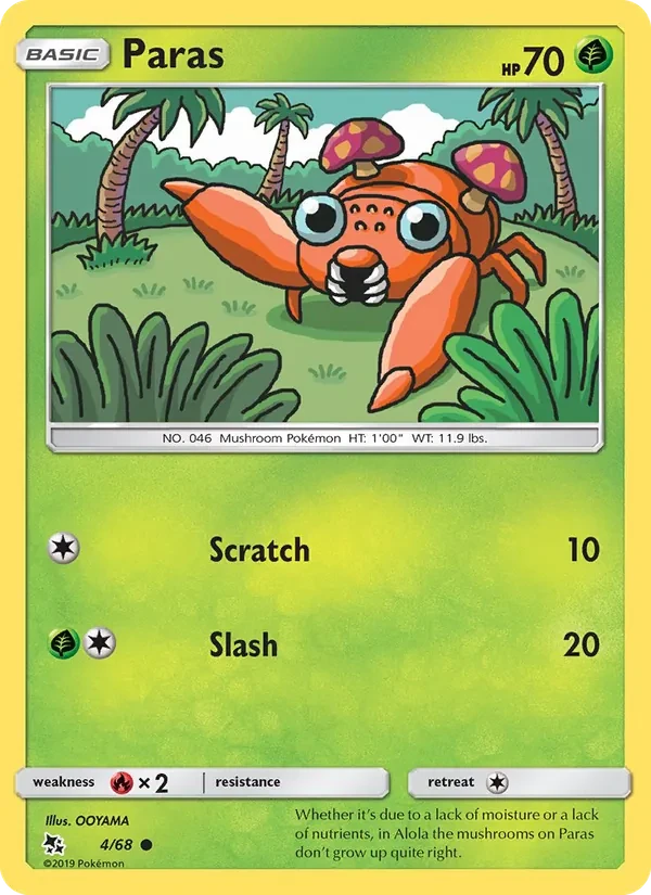 Paras 4/68 Hidden Fates Pokémon card