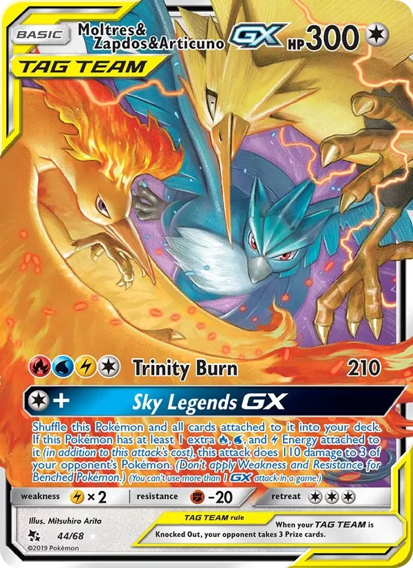 Moltres & Zapdos & Articuno GX 44/68 Hidden Fates Pokémon Karte