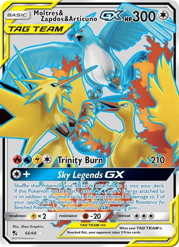Moltres & Zapdos & Articuno GX 66/68 Hidden Fates Pokémon kaart