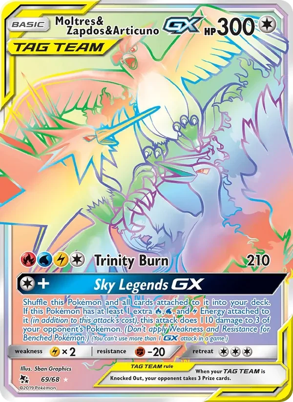 Moltres & Zapdos & Articuno GX 69/68 Hidden Fates Pokémon kaart