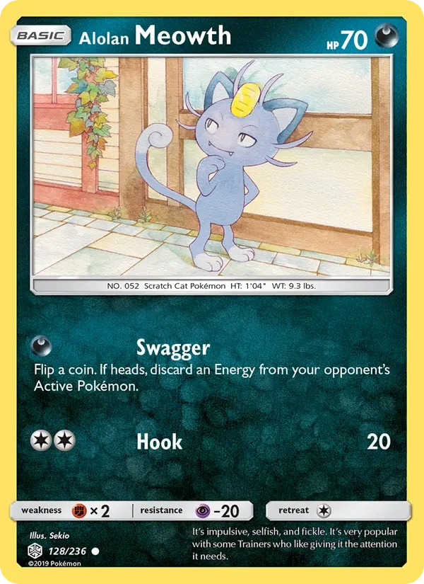 Carta Pokémon Alolan Meowth 128/236 Cosmic Eclipse