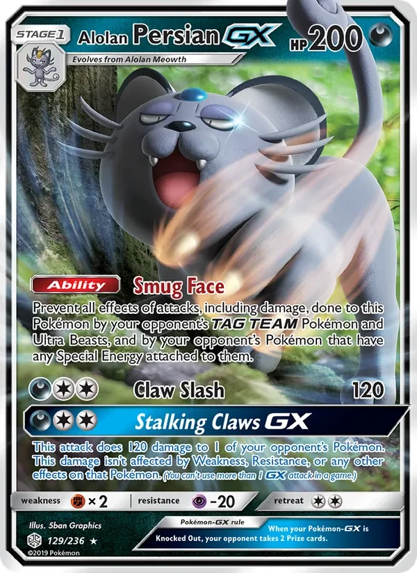 Alolan Persian GX 129/236 Cosmic Eclipse Pokémon card