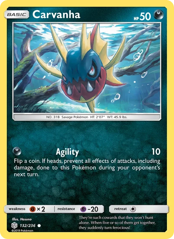 Carvanha 132/236 Cosmic Eclipse Pokémon card