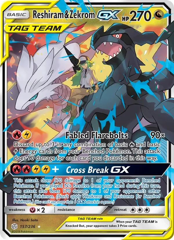 Reshiram & Zekrom GX 157/236 Cosmic Eclipse Pokémon card
