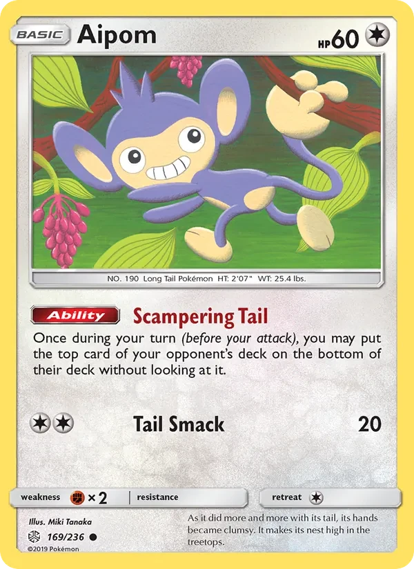 Aipom 169/236 Cosmic Eclipse Pokémon card
