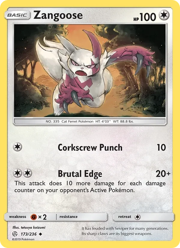 Zangoose 173/236 Cosmic Eclipse Pokémon card