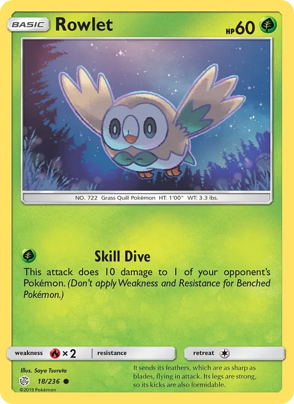 Rowlet 18/236 Cosmic Eclipse Pokémon card