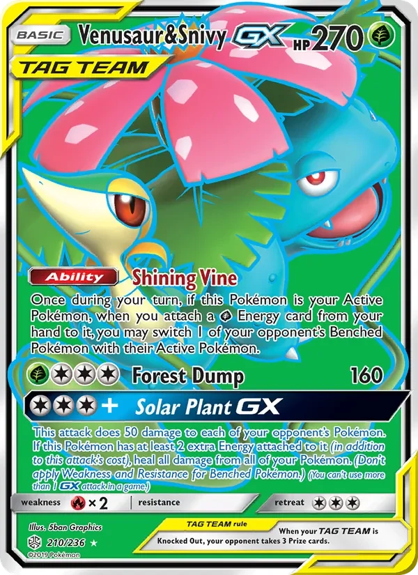 Venusaur & Snivy GX 210/236 Cosmic Eclipse Pokémon card