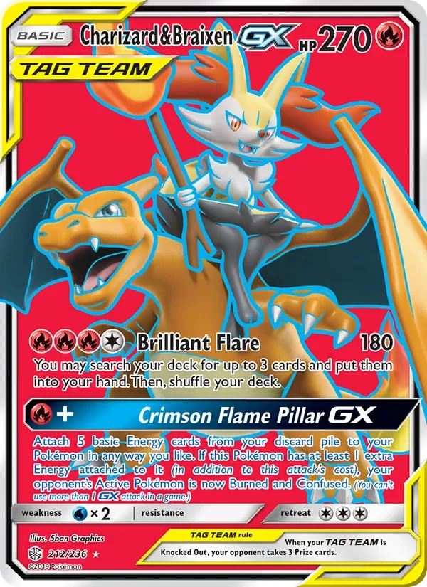 Charizard & Braixen GX 212/236 Cosmic Eclipse Pokémon card