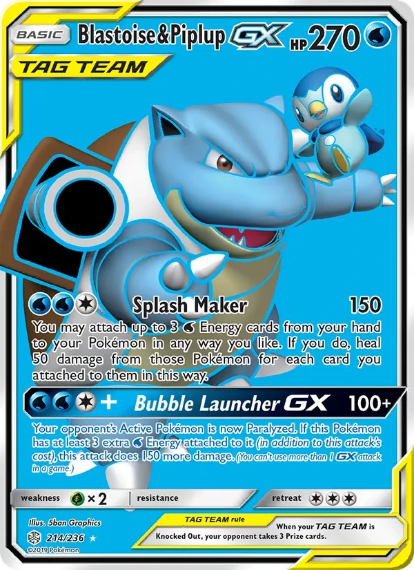 Blastoise & Piplup GX 214/236 Cosmic Eclipse Pokémon card