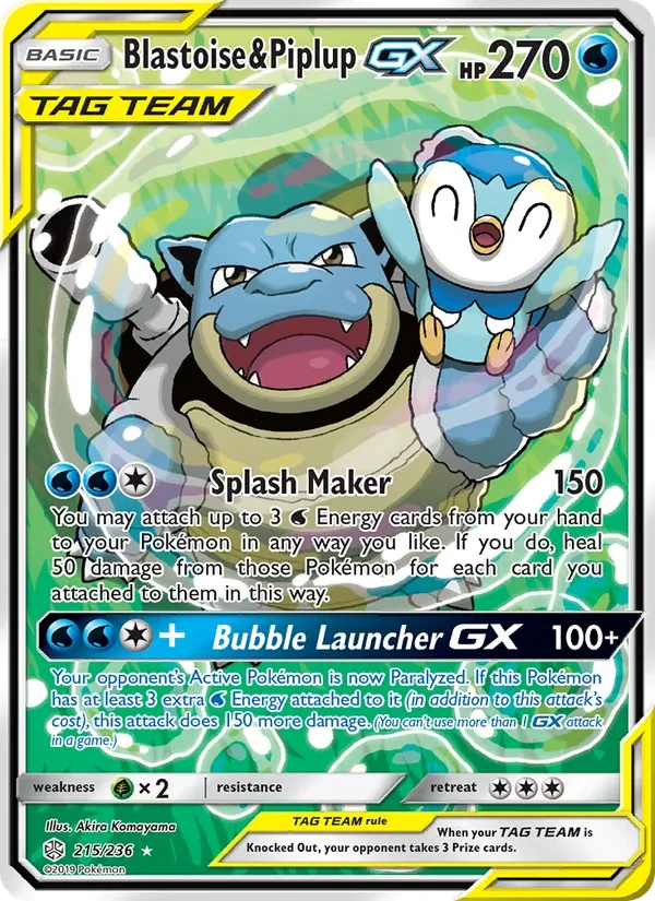 Carta Pokémon Blastoise & Piplup GX 215/236 Cosmic Eclipse