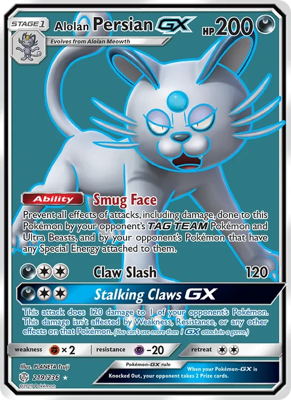 Alolan Persian GX 219/236 Cosmic Eclipse Pokémon card