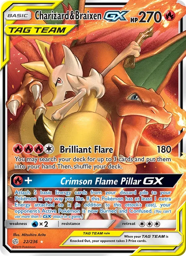 Charizard & Braixen GX 22/236 Cosmic Eclipse Pokémon card
