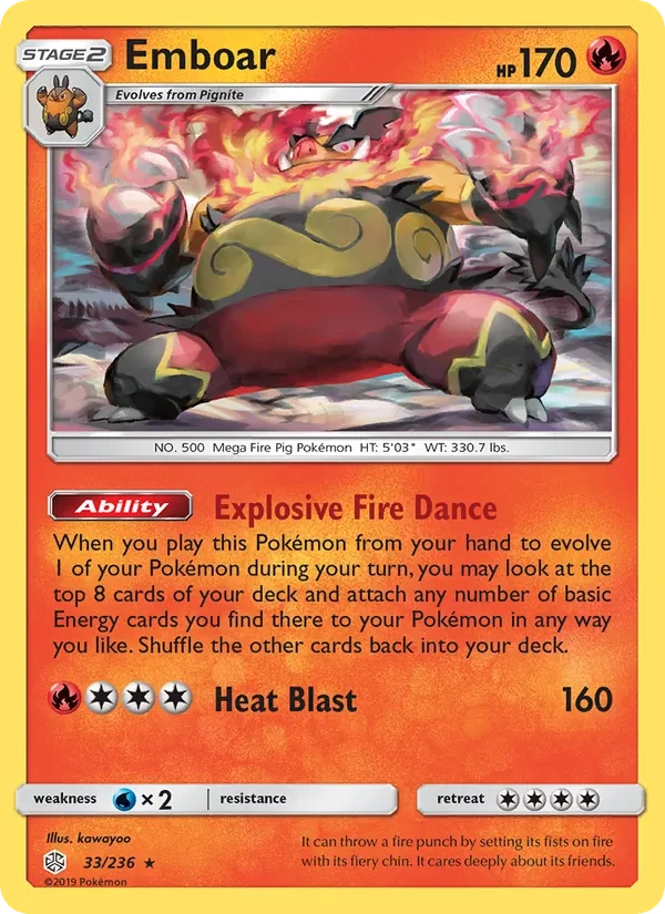 Emboar 33/236 Cosmic Eclipse Pokémon card