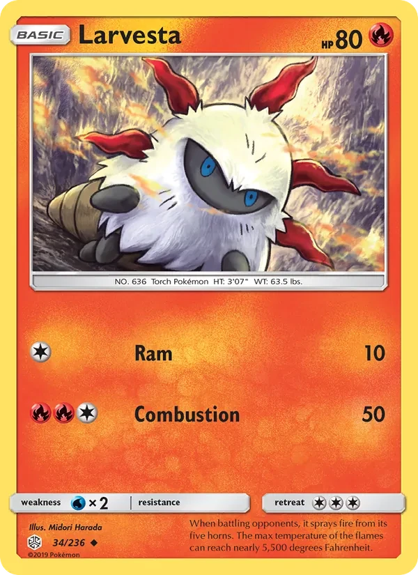 Larvesta 34/236 Cosmic Eclipse Pokémon kaart