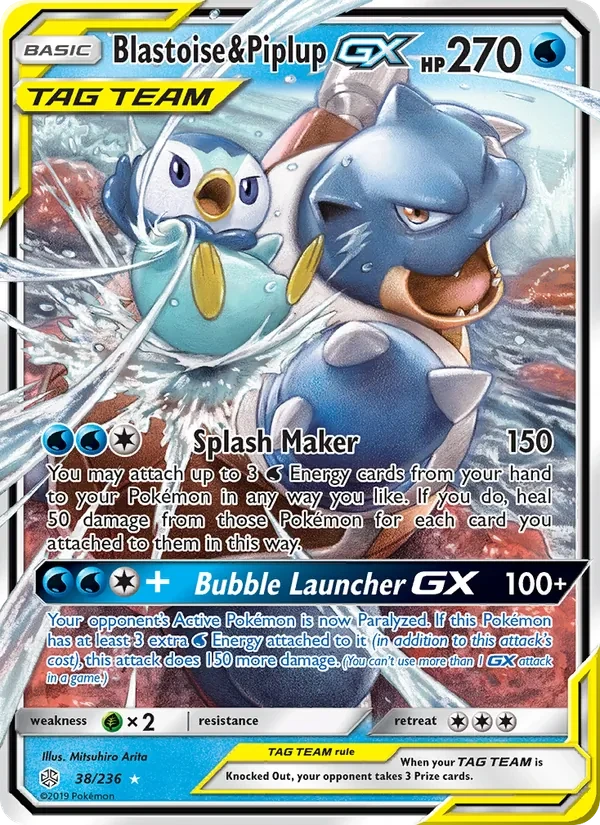 Carta Pokémon Blastoise & Piplup GX 38/236 Cosmic Eclipse