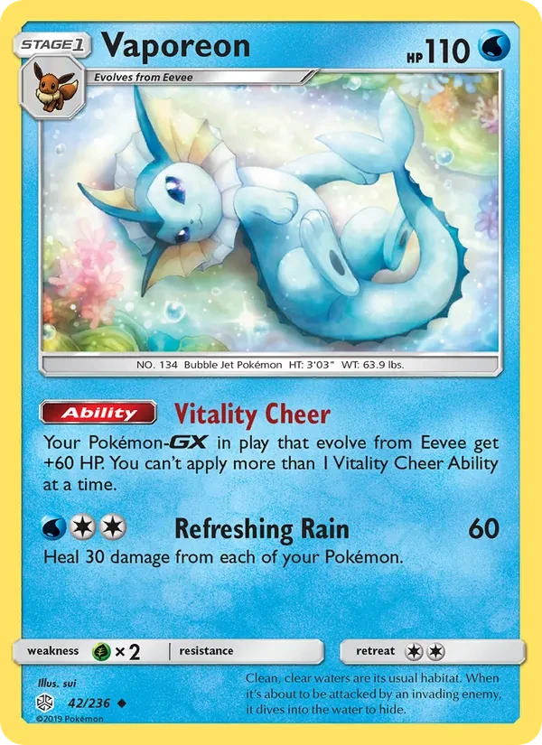 Vaporeon 42/236 Cosmic Eclipse Pokémon Karte