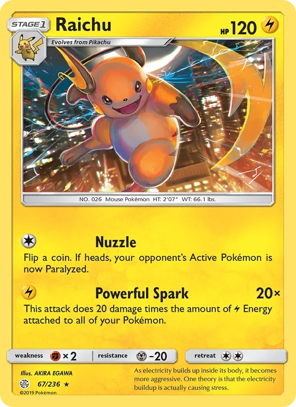 Raichu 67/236 Cosmic Eclipse Pokémon card