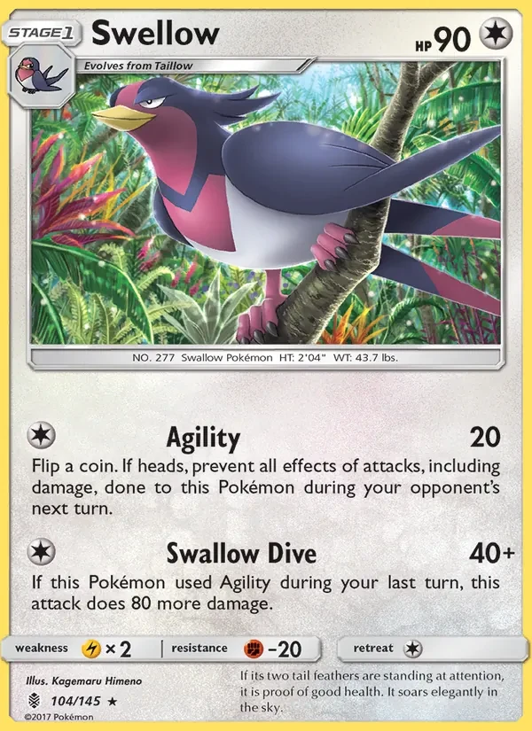 Swellow 104/145 Guardians Rising Pokémon card