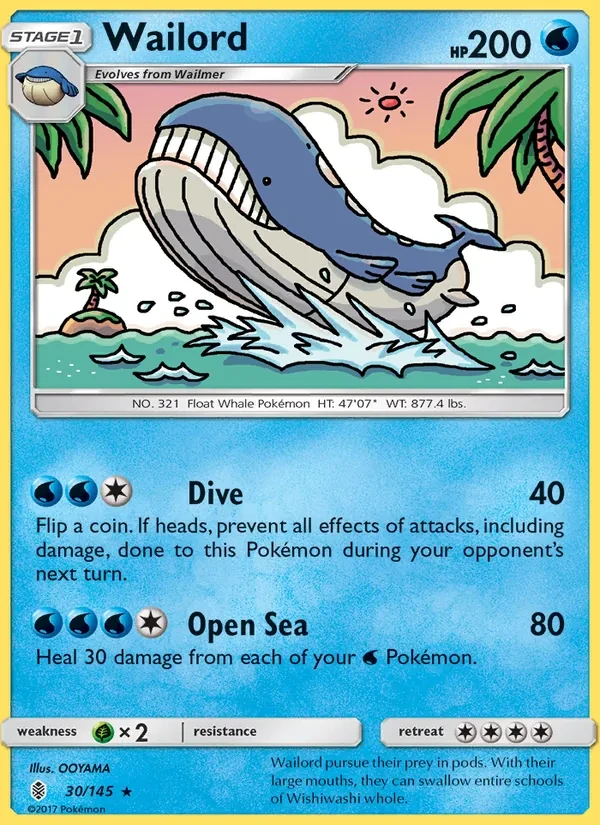 Wailord 30/145 Guardians Rising Pokémon card