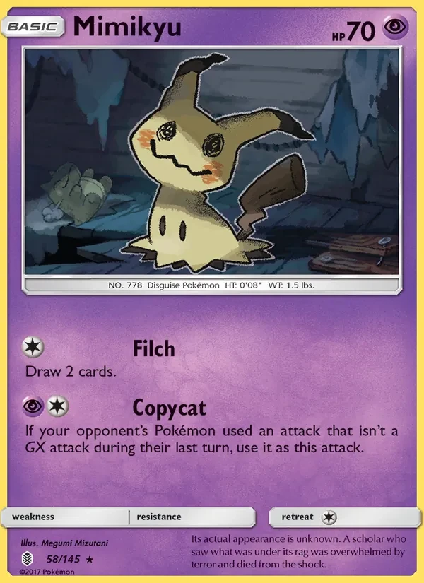 Mimikyu 58/145 Guardians Rising Pokémon card