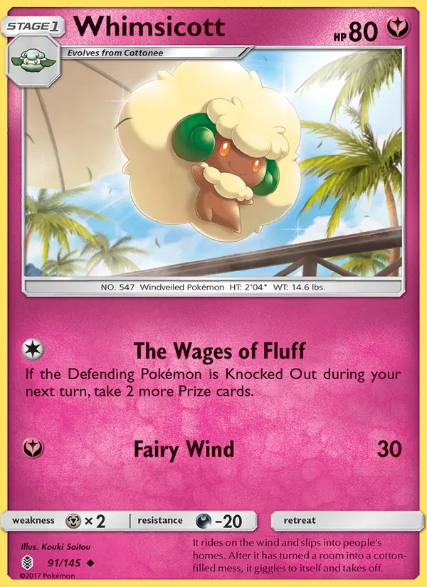 Whimsicott 91/145 Guardians Rising Pokémon card