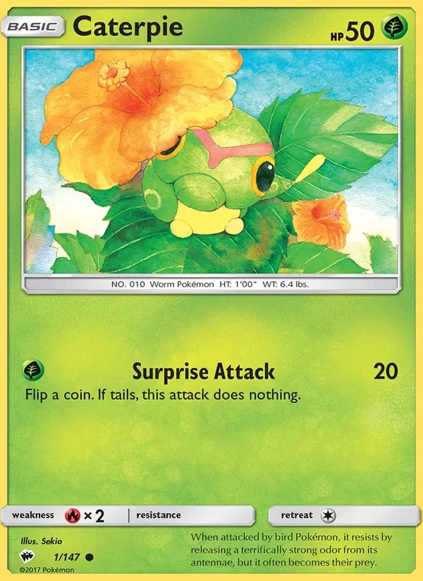 Caterpie 1/147 Burning Shadows Pokémon card