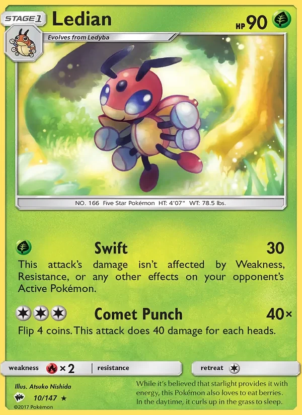 Ledian 10/147 Burning Shadows Pokémon card