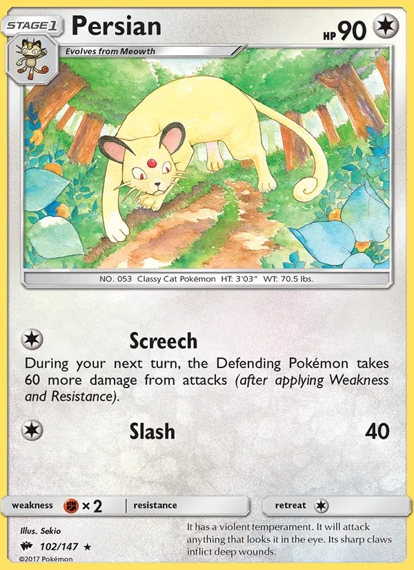 Persian 102/147 Burning Shadows Pokémon card