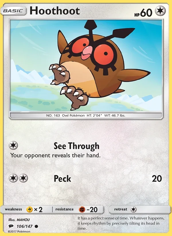Hoothoot 106/147 Burning Shadows Pokémon card