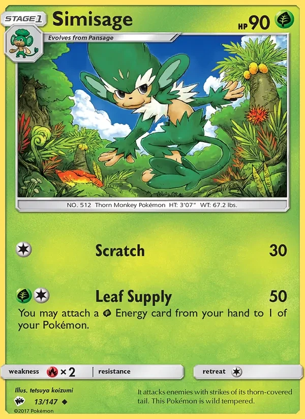 Simisage 13/147 Burning Shadows Pokémon card