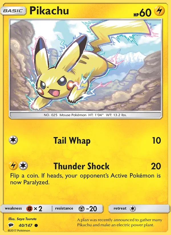 Pikachu 40/147 Burning Shadows Pokémon card