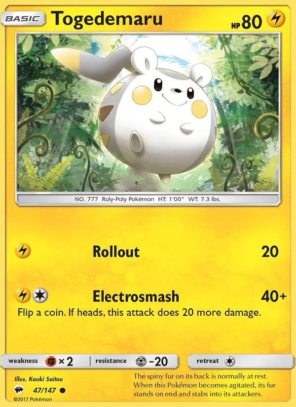 Togedemaru 47/147 Burning Shadows Pokémon card