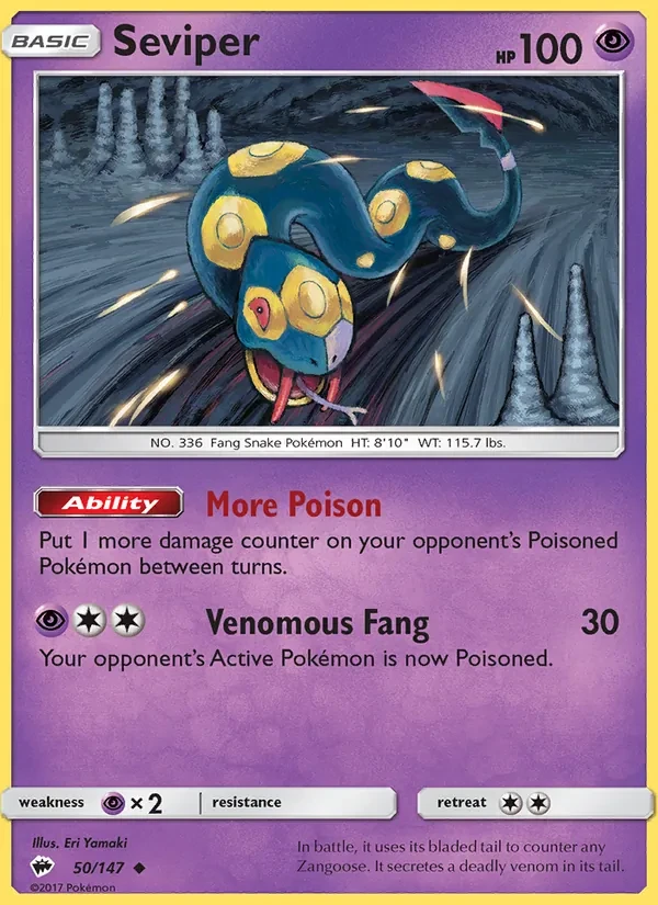Seviper 50/147 Burning Shadows Pokémon card