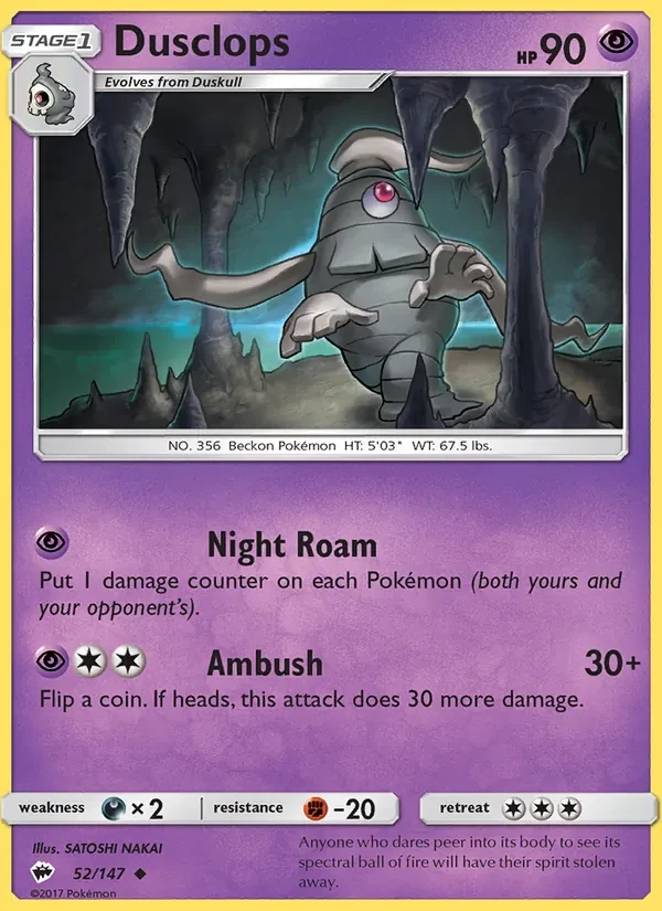 Dusclops 52/147 Burning Shadows Pokémon card