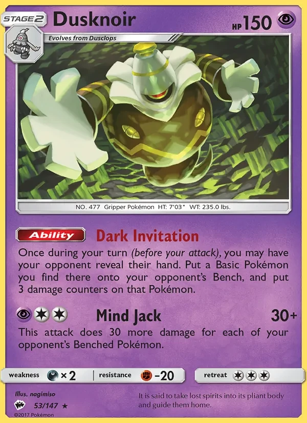 Dusknoir 53/147 Burning Shadows Pokémon card