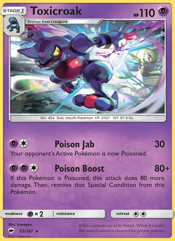 Toxicroak 55/147 Burning Shadows Pokémon card