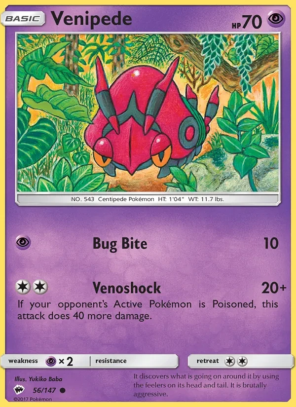 Venipede 56/147 Burning Shadows Pokémon card