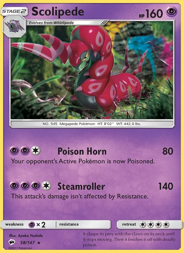 Scolipede 58/147 Burning Shadows Pokémon Karte