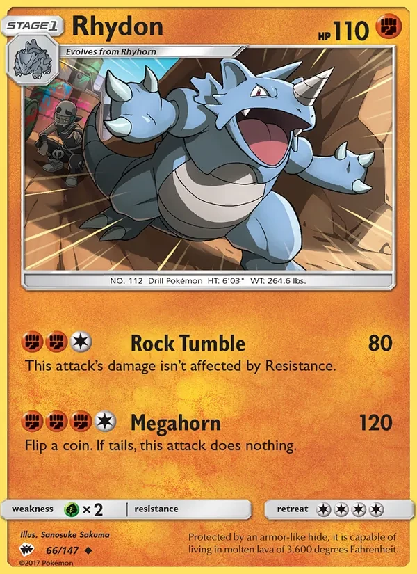 Rhydon 66/147 Burning Shadows Pokémon card
