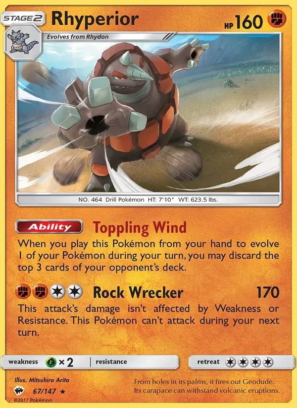 Rhyperior 67/147 Burning Shadows Pokémon card