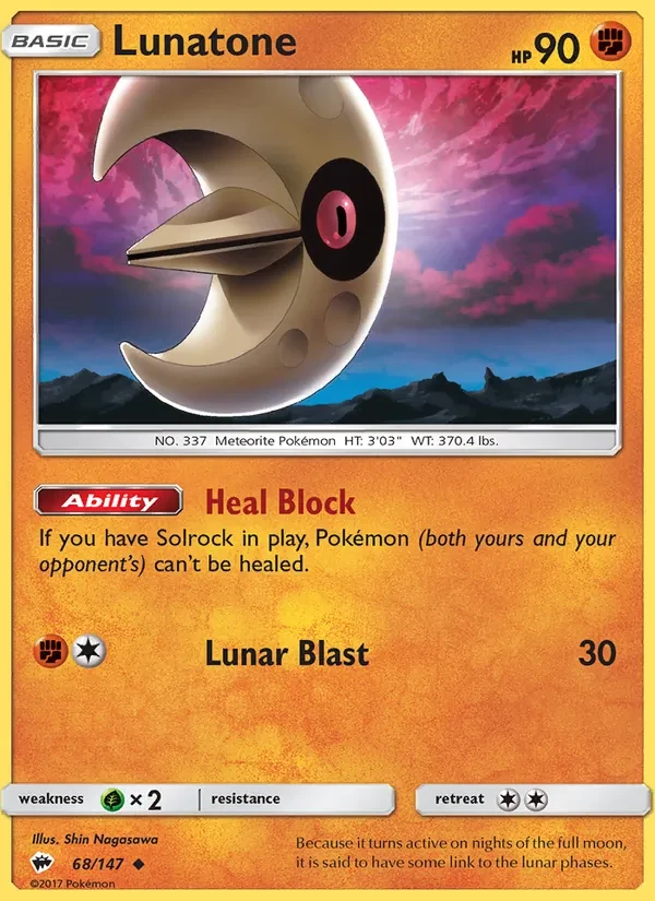 Lunatone 68/147 Burning Shadows Pokémon card